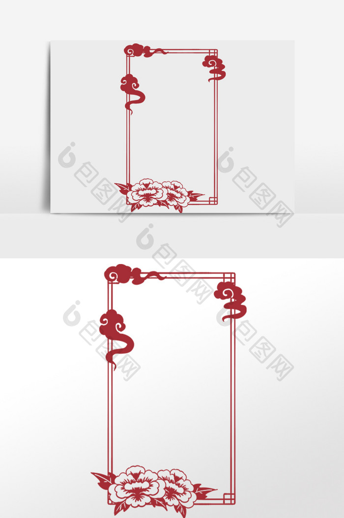 新春花朵剪纸边框