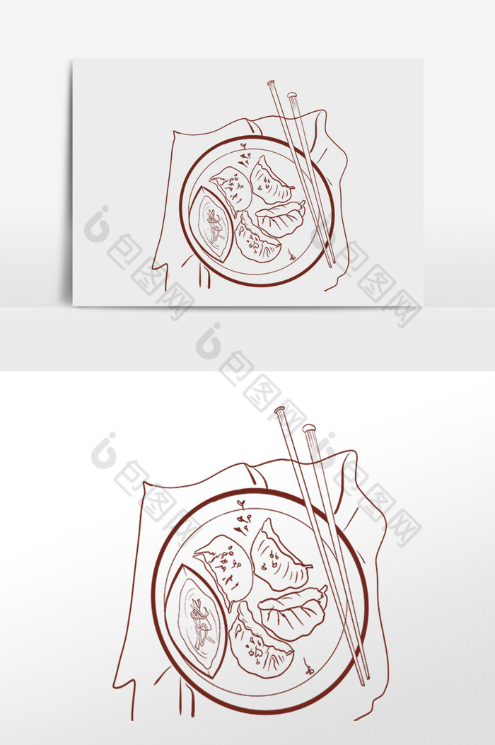 线描国风饺子图片图片