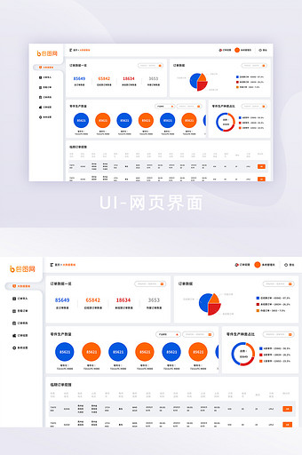 橙蓝色简约风工厂订单管理后台UI网页界面图片