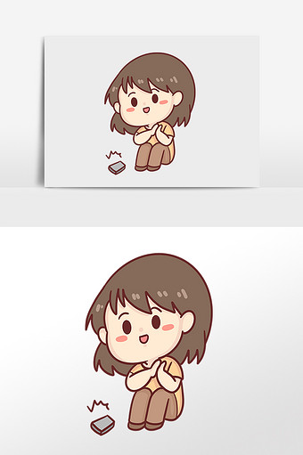 卡通可爱女孩坐等快递