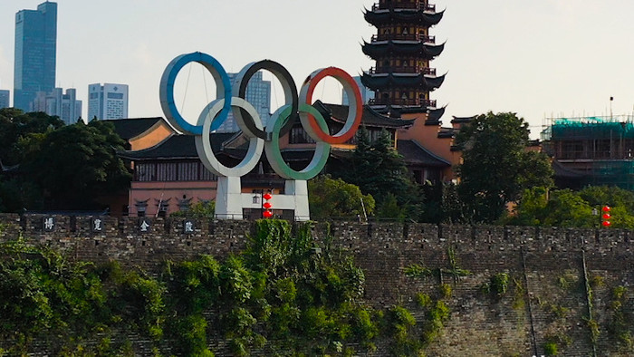 航拍南京世界文化遗产明城墙奥林匹克公园