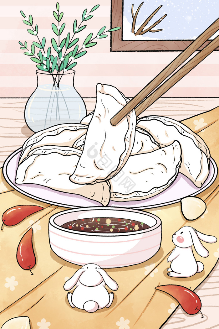 立冬节气吃饺子插画图片