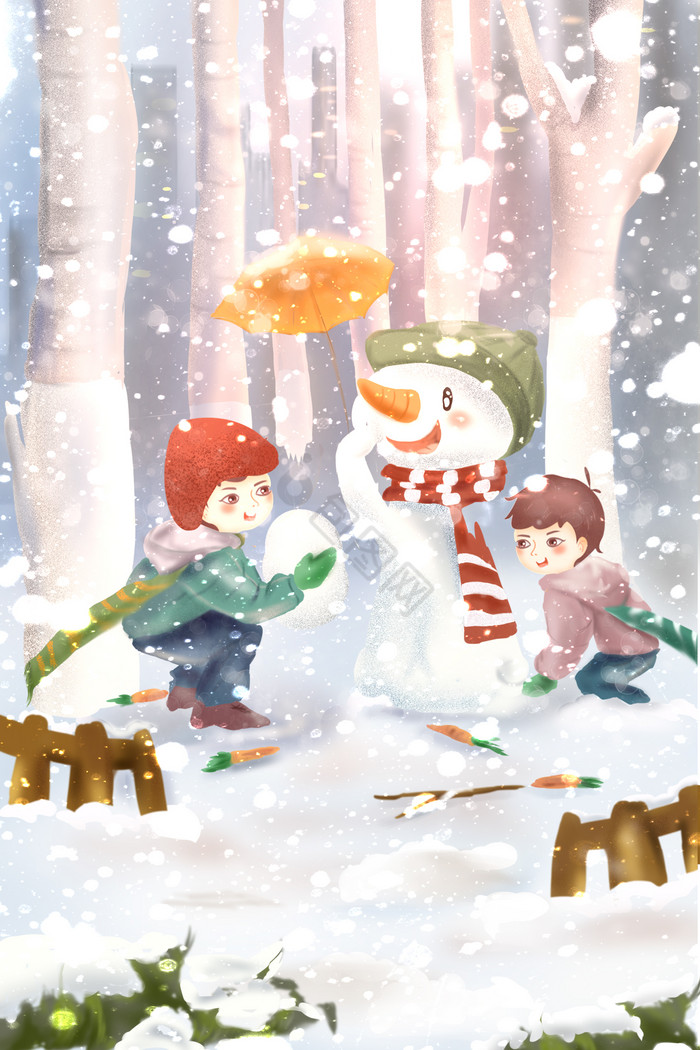 立冬噪点堆雪人插画图片