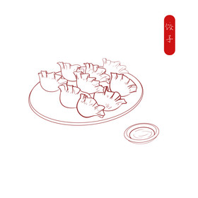 线描国风手工饺子图片