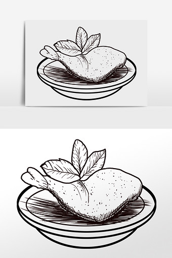 线描国风美食鸡腿