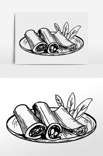 线描国风美食食物小吃