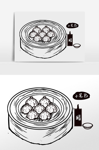 线描国风美食小笼包