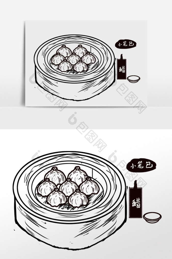 线描国风美食小笼包