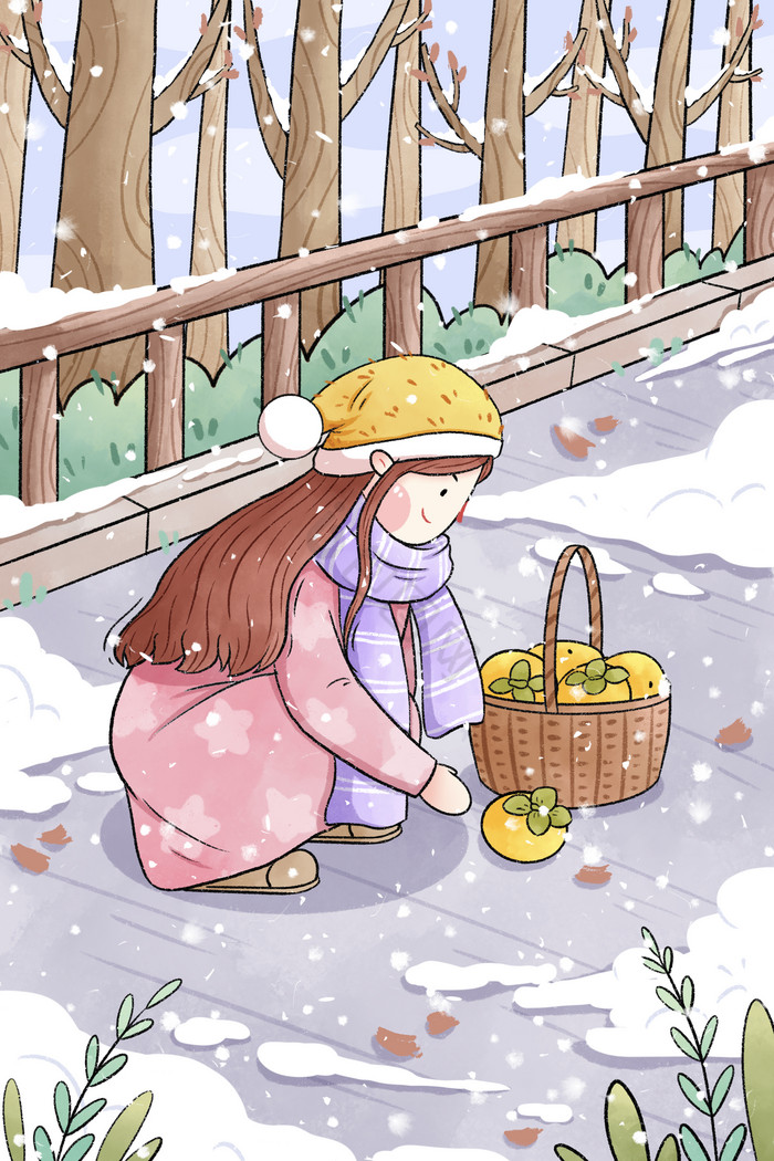 立冬节气冬季女孩插画图片