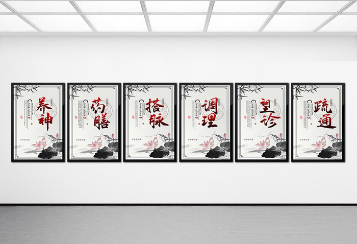 中国风水墨中医养生文化六件套展板