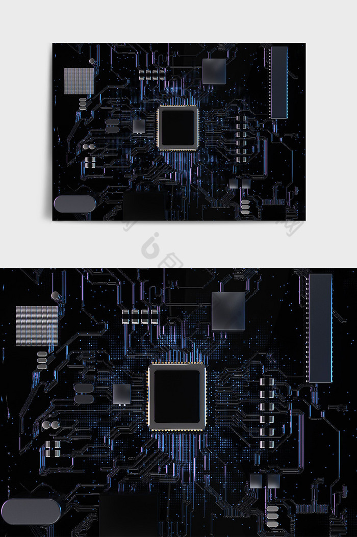 暗黑色系科技电路板金属芯片C4D创意场景图片图片