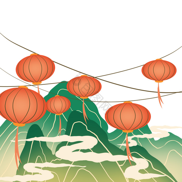 中式国风山水灯笼图片