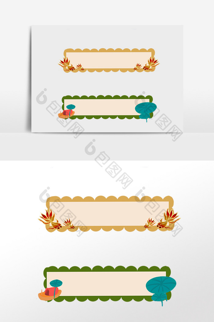 中式荷花小鱼标题框