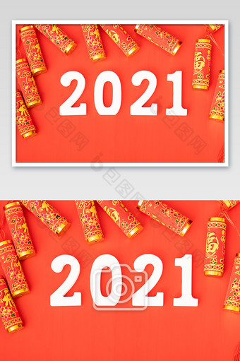 2021红色喜庆鞭炮主题图片