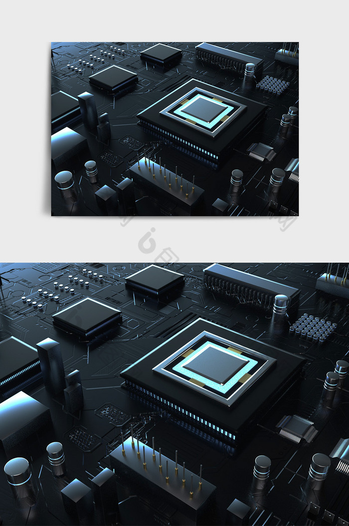 暗黑色系科技金属芯片电路主题C4D场景图片图片
