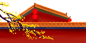 古代建筑屋檐树枝