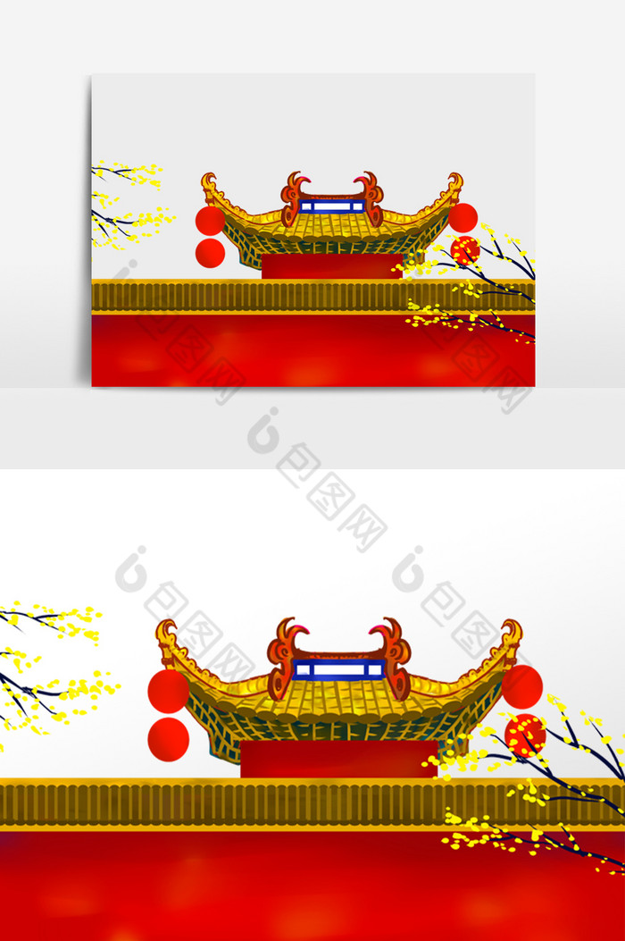 古风古代建筑屋檐树枝图片图片