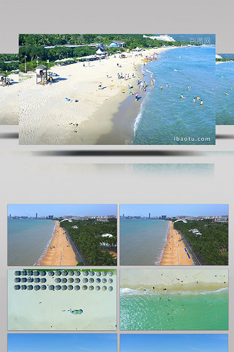 4K航拍三亚旅游海边沙滩休闲的人们视频素图片