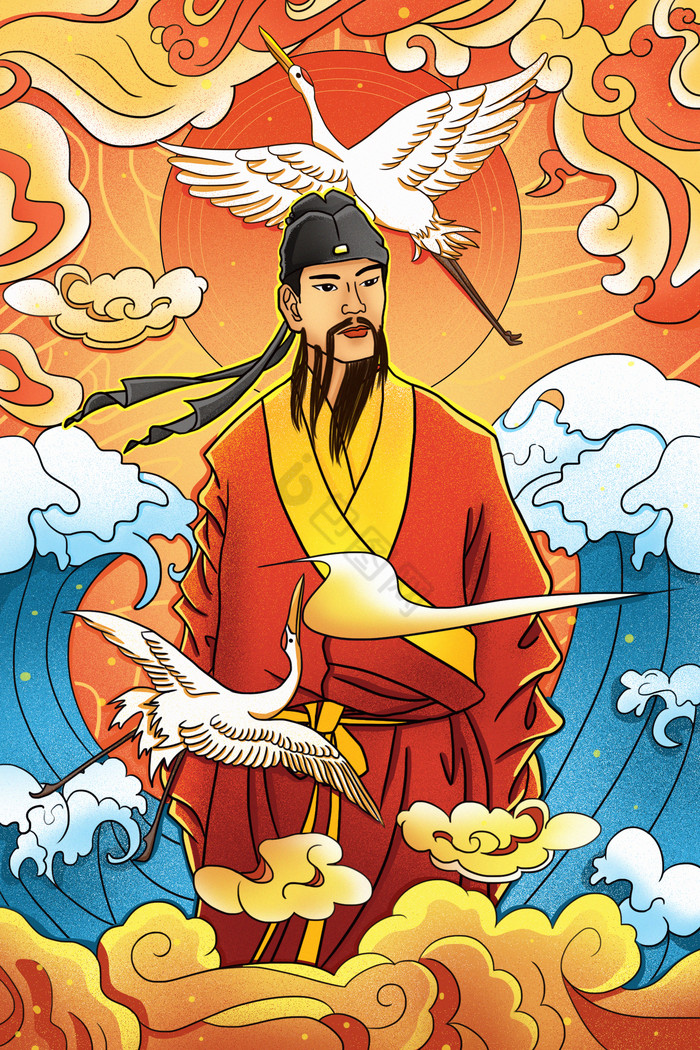 范蠡古人人文古风仙鹤插画