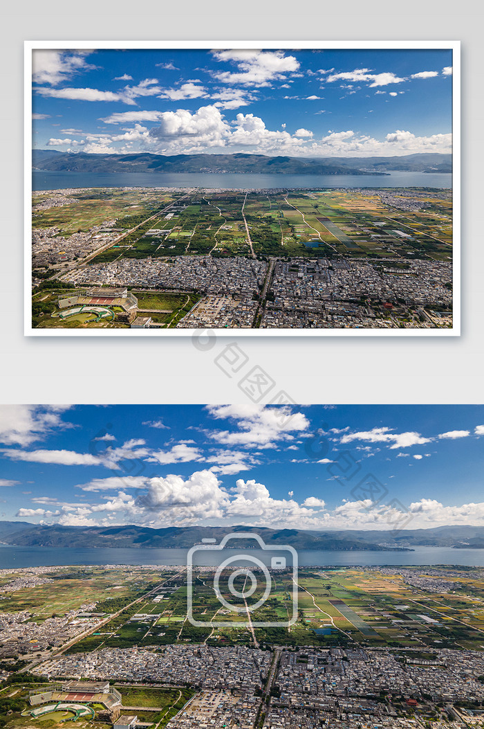 航拍大理的洱海古城高空全景摄影图片