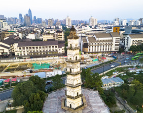 航拍绍兴历史古建筑大善塔摄影图片