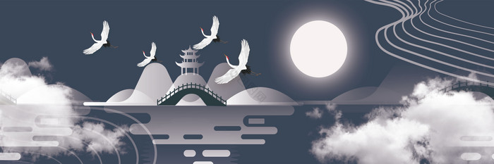 新中式银色山水装饰画图片