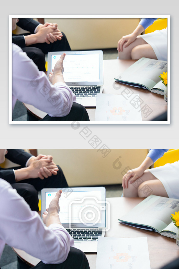 商务圆桌会议讨论交流电脑资料展示摄影图片