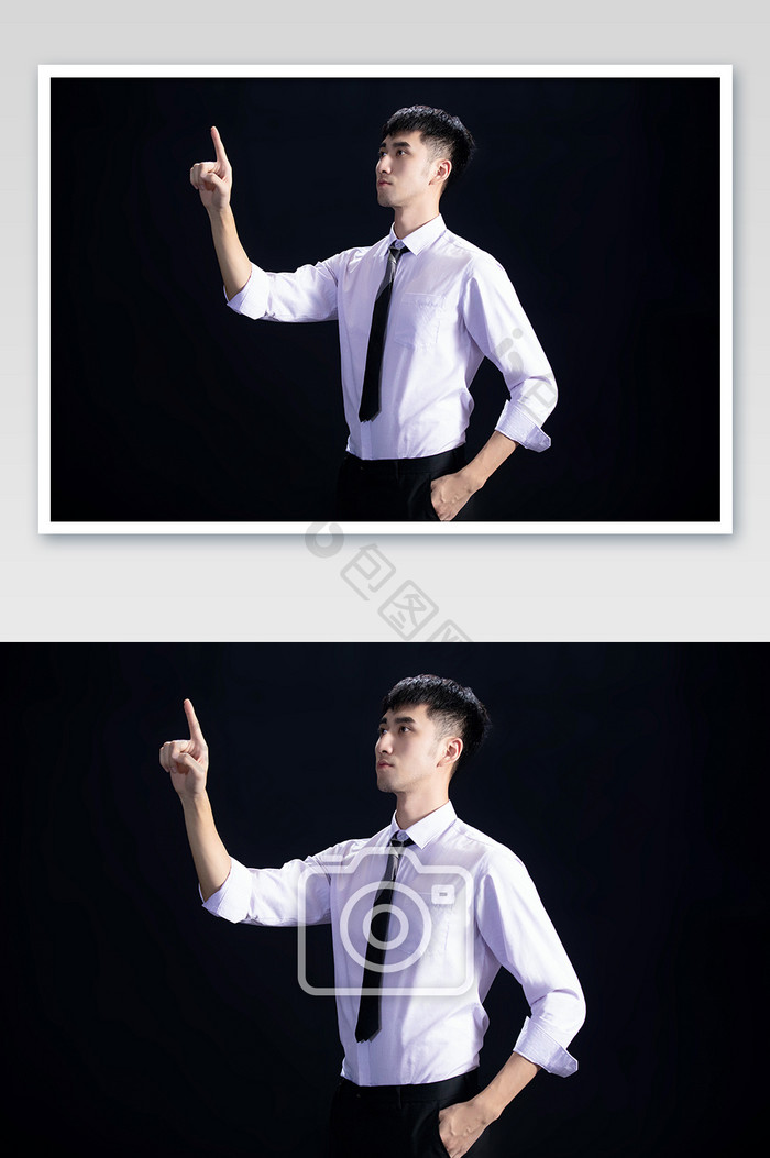 商务衬衫年轻男侧面手势可做特效摄影图