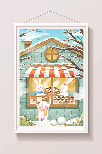 二十四节气立冬兔子包饺子插画图片