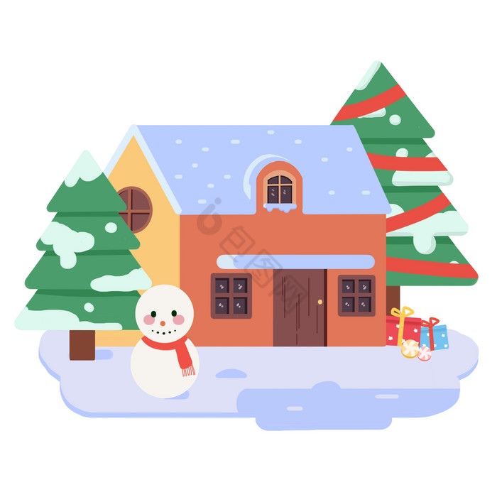 圣诞节圣诞树雪屋房子图片