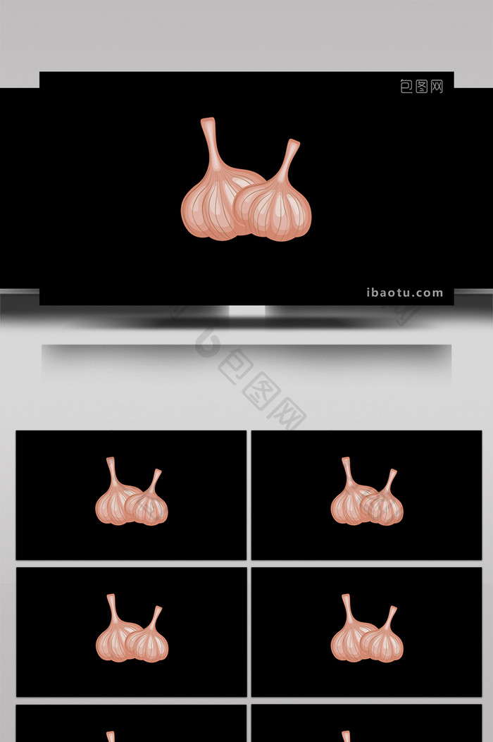 扁平画风水果蔬菜类小动效大蒜MG动画