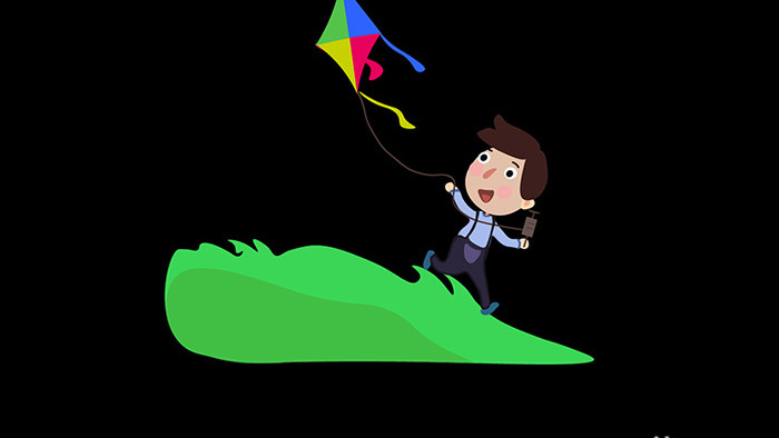 扁平画风自然节气小动效立春放风筝的儿童