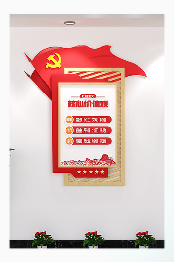 社会主义核心价值观党建竖版文化墙图片