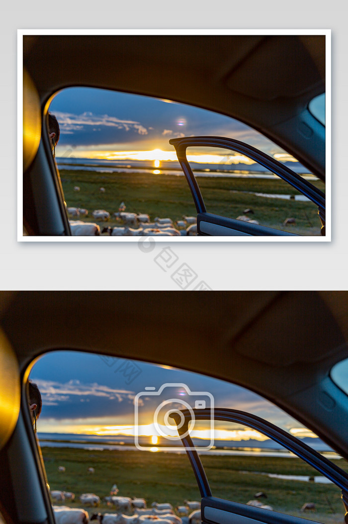 车窗外绚丽的日落图片图片