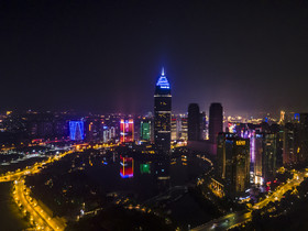 航拍浙江绍兴最高楼夜景摄影图片