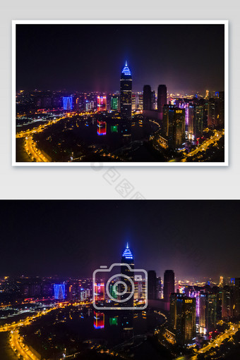 航拍浙江绍兴最高楼夜景摄影图片