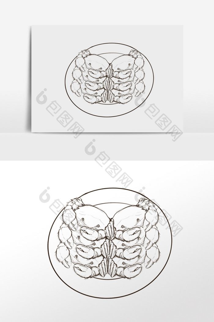 卡通线描美食大螃蟹