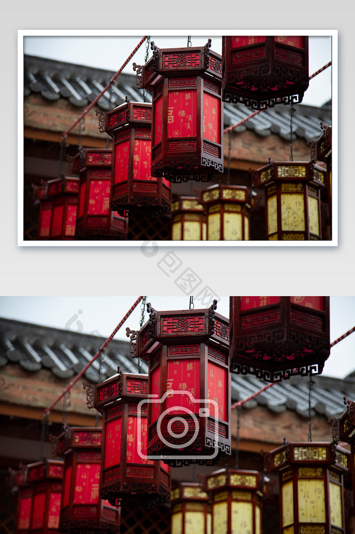 节日悬挂的红色灯笼摄影图片