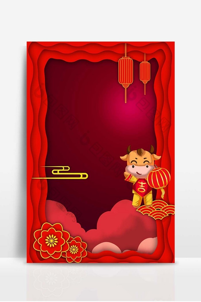 喜庆新年剪纸风牛年 背景下载 包图网 喜庆新年剪纸风牛年 背景下载 包图网