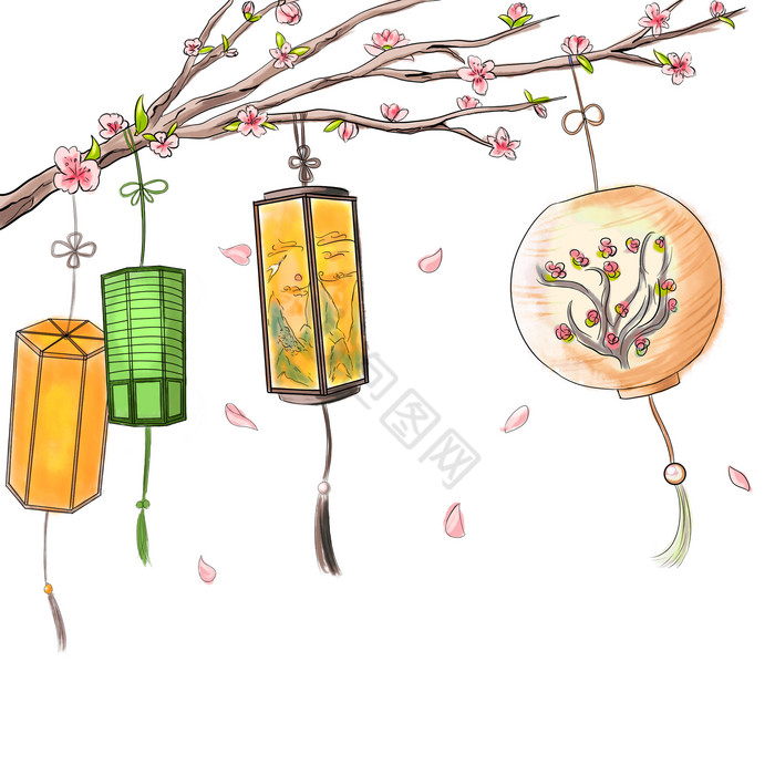 春节悬挂灯笼顶边图片
