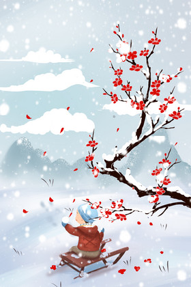 二十四节气小雪独自观雪景梅花积雪卡通手绘观影指南电影院公众号小图