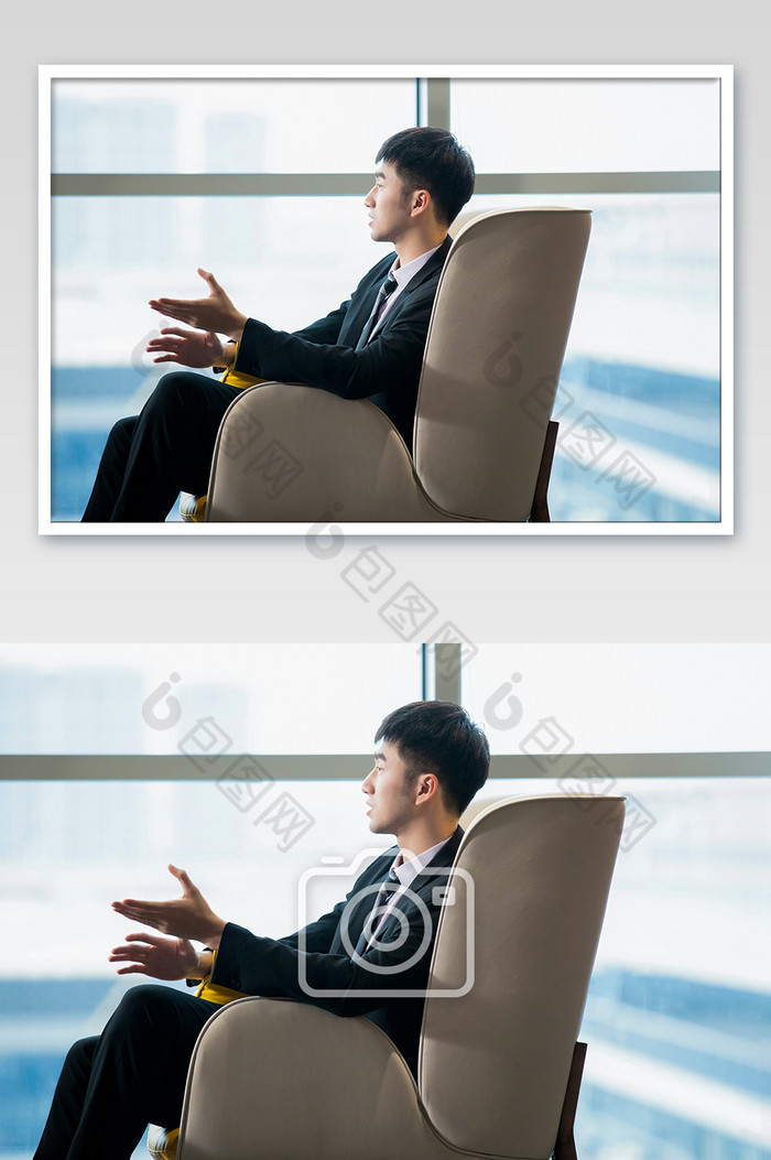 商务西装男面谈客户谈合作手势摄影图图片图片