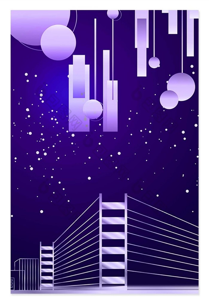 紫色商务科技立体城市几何背景