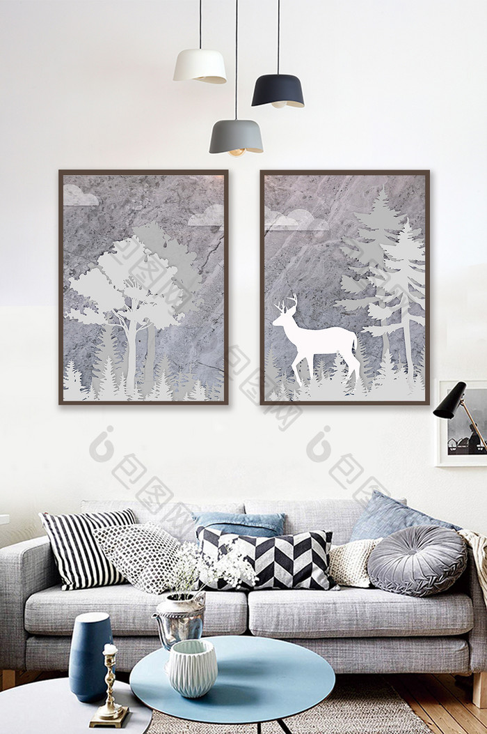 丛林鹿动物剪纸装饰画