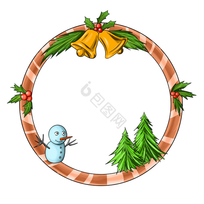 圣诞节铃铛雪人边框图片