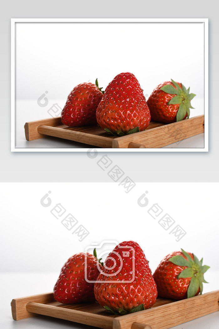 新鲜草莓水果木托盘特写图片图片