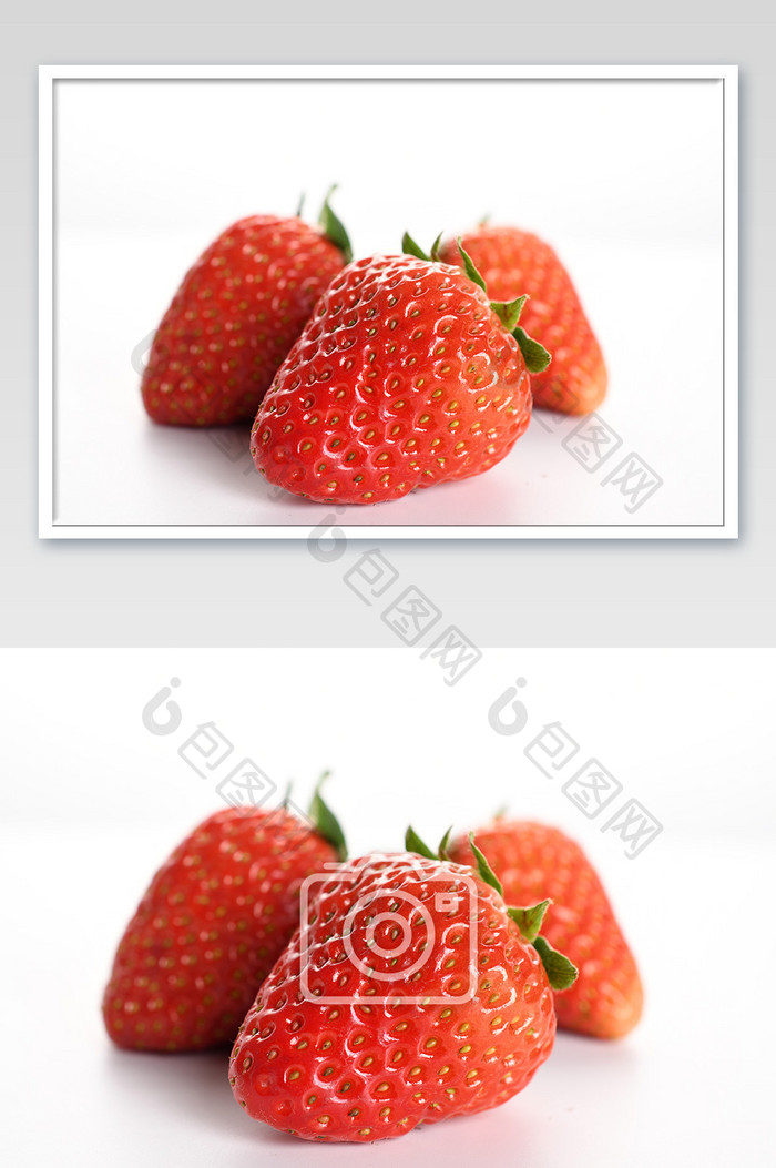 新鲜草莓水果三个摆设