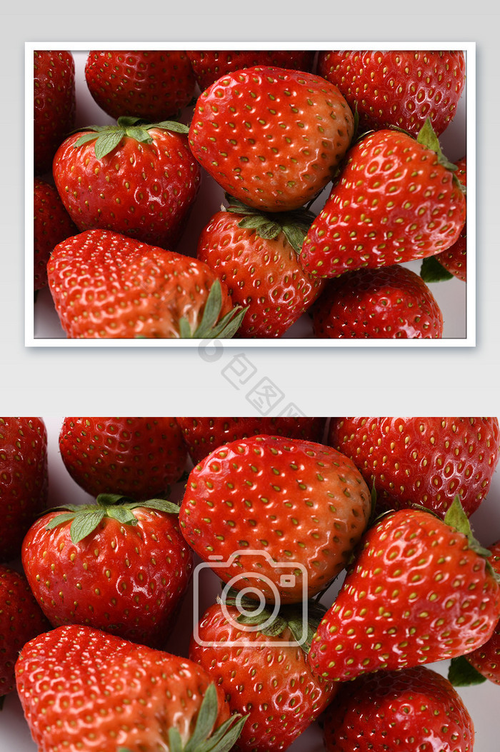 新鲜草莓水果平铺俯视