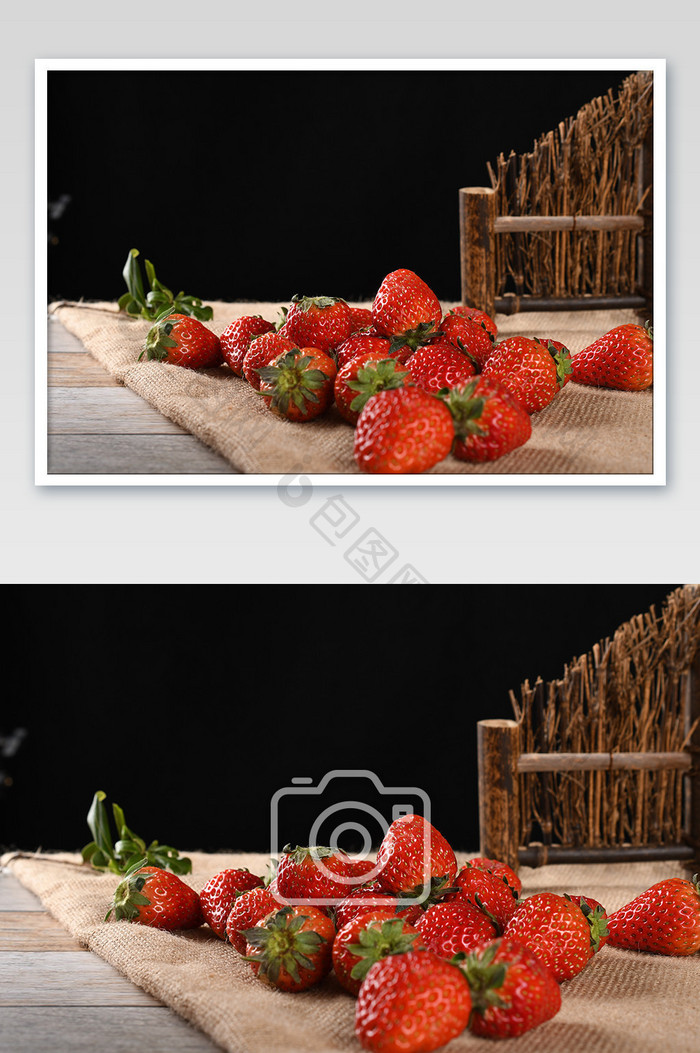 新鲜草莓水果平铺