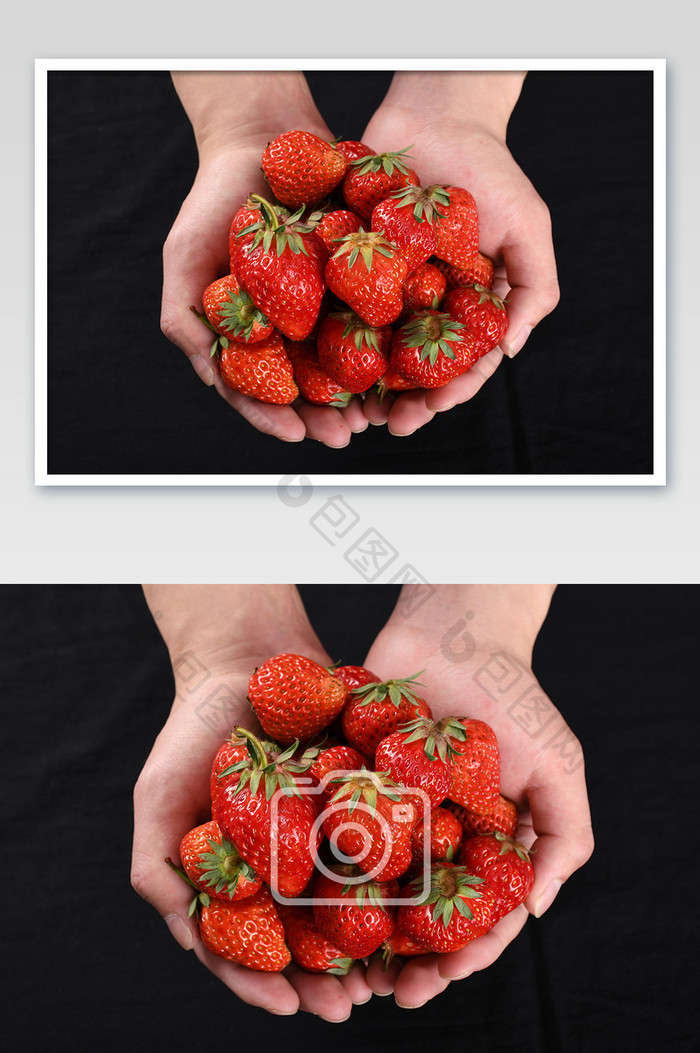 手捧新鲜草莓水果